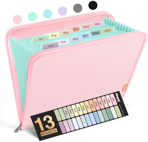 Sooez 13 Pocket Accordion File Organizer, Zipper Expanding File Folder A4 by Sooez