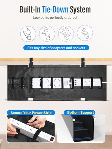 [Upgraded] Large Under Desk Cable Management Tray, Cinati Cable Management Under Desk No Drill, 28.4" Fabric Cord Hider for Wire Organizer, Cord Organizer for Office, Home - Supports Up to 30lbs Black - Image 2