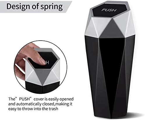 JUSTTOP Car Trash Can with Lid, Mini Diamond Design Portable Trash Can, Plastic Material and Multipurpose Organizers for Car,Home,Office(Silver) - Image 5