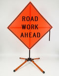 Traffic Roll-Up Sign Kit with Stand – Collapsible Safety Sign & Heavy-Duty Portable Stand, High Visibility, Easy Setup (Road Work Ahead, Mesh) by EASTERNMETALSIGNSANDSAFETY