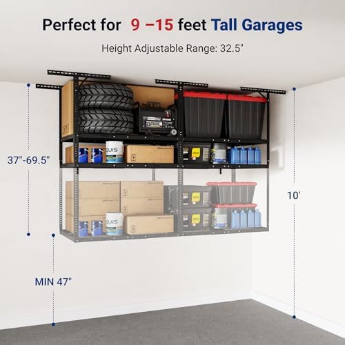 FLEXIMOUNTS 3x8 2-Tier Overhead Ceiling Garage Storage Rack, Black - Image 5