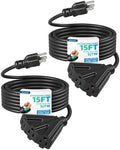 DEWENWILS 2 Pack 25FT Black Christmas Tri-Tap Outdoor Cord 16/3, ETL Listed by DEWENWILS