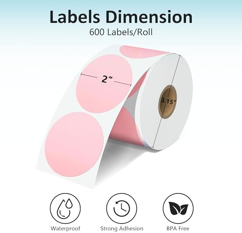 2'' Pink Thermal Labels - 600pcs Round Thermal Printer Labels, Waterproof Thermal Printer Stickers for Logo Design, Name/Price Tag, Thanks Card, Address, QR Code, 600 Labels/Roll (Pink) - Image 3