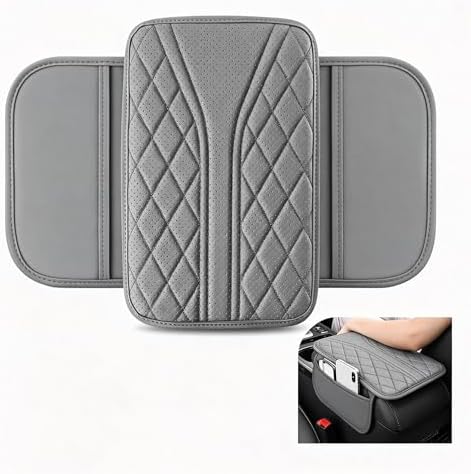 Car Center Console Cover, Leather Car Armrest Cover with 2 × Storage Bags, Waterproof Auto Arm Rest Covers Pad, Universal Console Covers for Storage Box Protector for Vehicle SUV Truck (Gray) by Unknown
