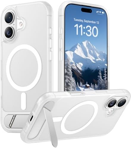 Temdan Designed for iPhone 17 Case, [Built-in Invisible Kickstand][Compatible with MagSafe][Military Grade Shockproof] Slim Translucent Matte Phone Case 6.3 inch (Clear Matte) by Temdan
