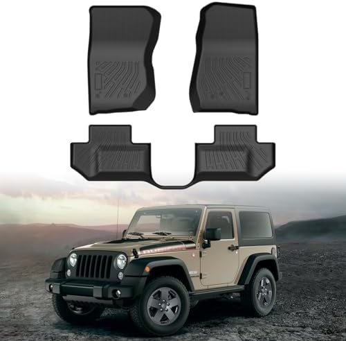 Cartist Floor Mats for Jeep Wrangler JK 2-Door 2007-2018 (NOT for JL/4-Door), All Weather Floor Liners for Wrangler Accessories, Heavy Duty TPE Car Mats, Car Accessories by cartist