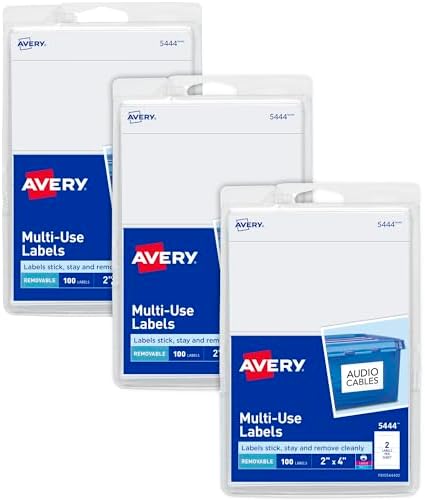 Avery® Printable All-Purpose Removable Labels, 2" x 4" White, Write or Print, Great for Organization Projects, 300 Customizable Blank Labels Total (3-Pack of 22283) by Avery
