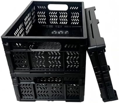 4-Pack 20L Foldable Storage Crates, Heavy Duty Plastic Milk Crates for Storage, Multi-Purpose Collapsible Basket with Handle Suitable for home, office storage, Halloween, Christmas party, Black by Unknown