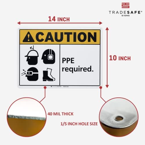 TRADESAFE Caution PPE Required Sign, Aluminum PPE Safety Signs - Image 3