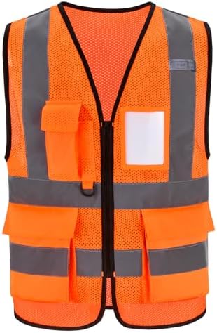 High Vis Safety Vest Reflective Strips, Multi-Pocket Design, Available in Yellow,Orange,black,Pink,blue,Red,purple by Unknown