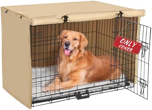 Akinerri Dog Crate Cover, Double Door Waterproof Kennel Cover, 48 in Beige by Akinerri