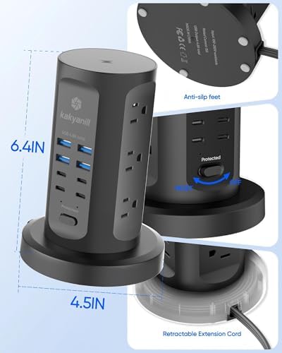 Power Strip Tower, kakyanill Charging Station 9 AC Outlets 8 USB Ports - Image 7
