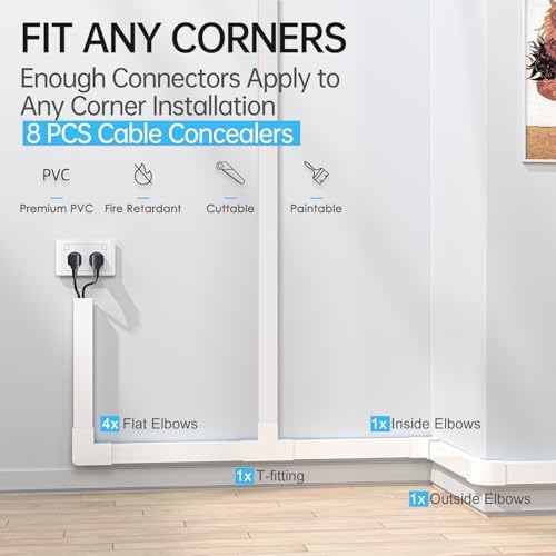 Yecaye Cord Covers for Wires on Wall, 113in, W1.18in H0.67in, White - Image 5