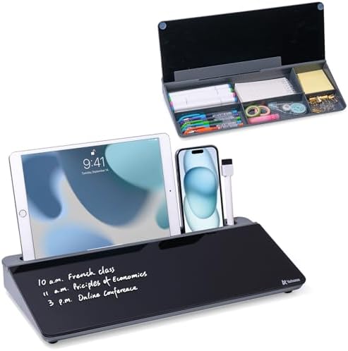 Varhomax Glass Desk Whiteboard with Storage, Desktop Organizer to-do List Memo Notepad Dry Erase White Board for Home Office and School Supplies (Gray&Black) by Varhomax