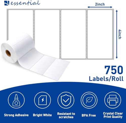 ESSENTIAL 4" x 2" Direct Thermal Labels,1" Core (750 Labels, 1 Roll) - Image 2