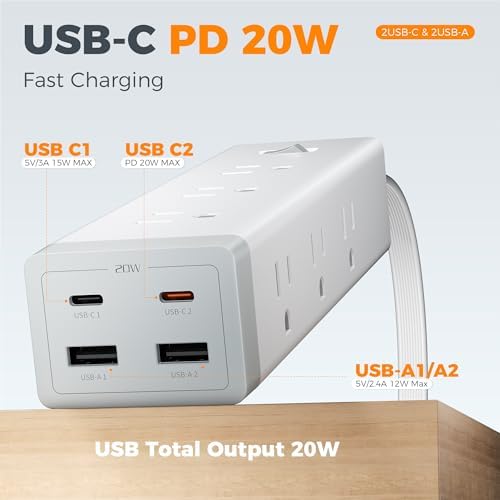 TESSAN Flat Plug Surge Protector Power Strip with 1050J, 1875W 15A - Image 3
