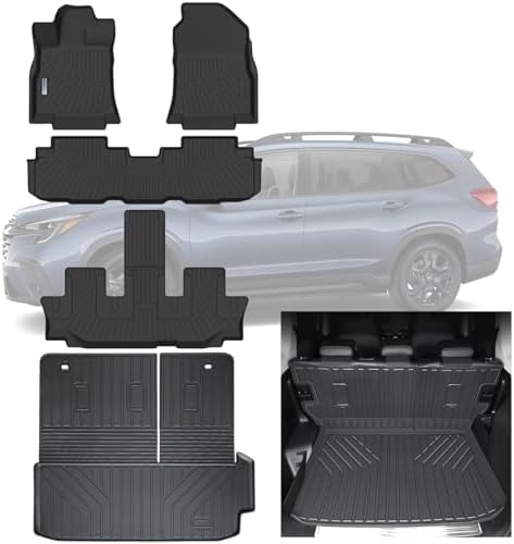 Floor Mats & Trunk Mat Backrest Mat for 2019-2023 2024 2025 Subaru Ascent TPE All Weather Protection 3 Rows Car Floor Liners with Cargo Liners Covering the backrest Accessories by SANBAN-AXE