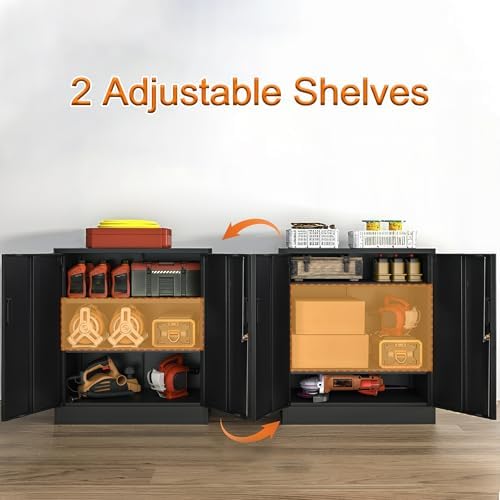 Wanfu Metal Storage Cabinet, 36" H Locking Storage Cabinet with 2 Adjustable Shelves, Metal Cabinets for Garage, Home, Office, Utility Room-Black - Image 6