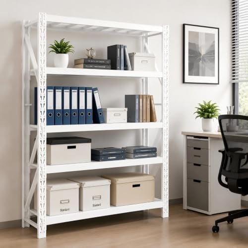 Heavy Duty Warehouse Shelving 4-Tier Industrial Steel Storage Shelves, 2600LB Capacity Per Shelf, Adjustable Shelves for Garage/Factory/Commercial Use (White, W60*D23.7*H79) - Image 4
