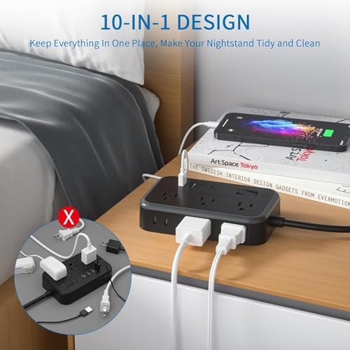 Extension Cord 25 Ft NTONPOWER Long Extension Cord with 6 Widely Spaced Outlet, Power Strip with 4 USB Port(2 USB-C), Wall Mount for Home Office, Dorm Room and Nightstand, Black - Image 3