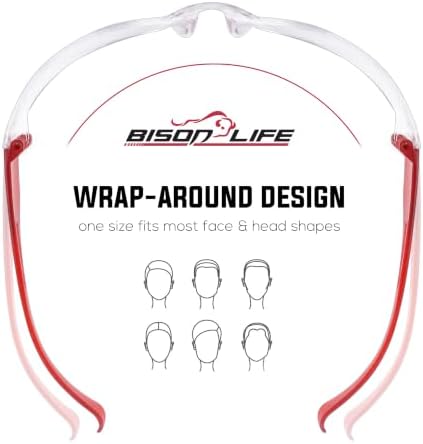 BISON LIFE Clear/Red Safety Glasses for Men & Women, ANSI Z87.1, 6 Pack - Image 7