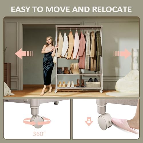 IZEUK Heavy Duty Rolling Garment Rack Wire Clothes Rack for Hanging Clothes (Gold, 3 Tier with 1 Rod, 17.7" D x 45.3" W x 70.3" H) - Image 5
