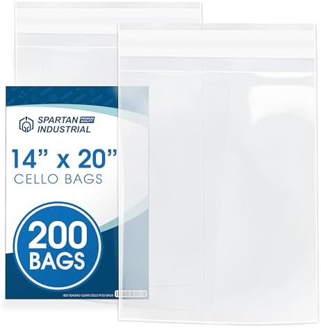 14" X 20" Self-Sealing Cellophane Bags (200 Count) Clear Poly Packaging by SpartanIndustrial