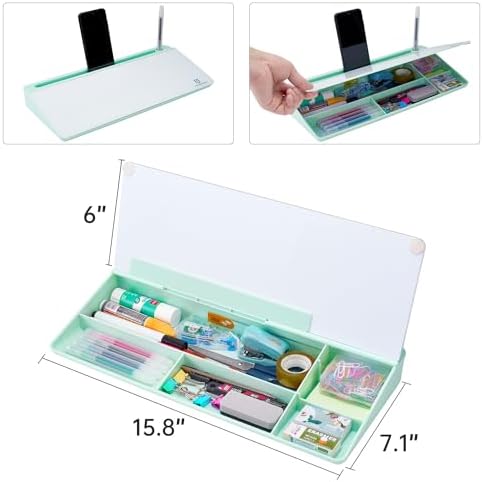 TSJ OFFICE Desktop Whiteboard Dry-Erase-Board - Computer Keyboard Stand White Board Surface Pad with Drawer, Desk Organizers with Accessories for Office, Home, School Supplies - Green - Image 4