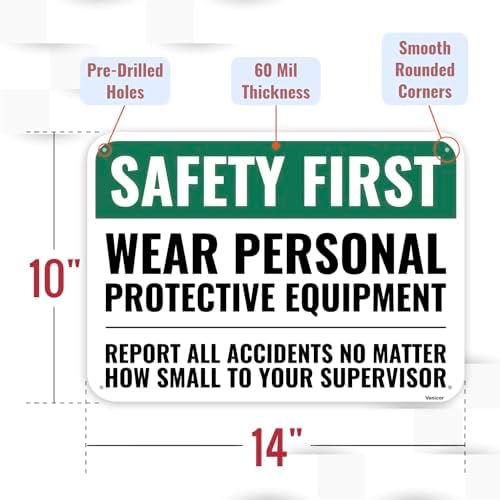 1PC Safety Sign, 14 x 10 Inches - Aluminum - Safety Decorations Posters For Workplace - Wear Personal Protective Equipment - Image 2