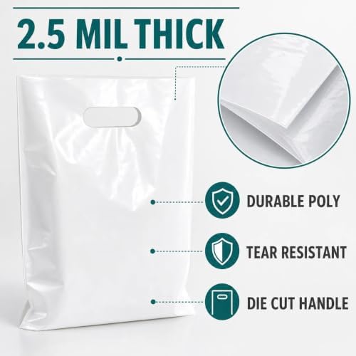 Small White Plastic Shopping with Handle Bag Small Business Store Retail - Image 2