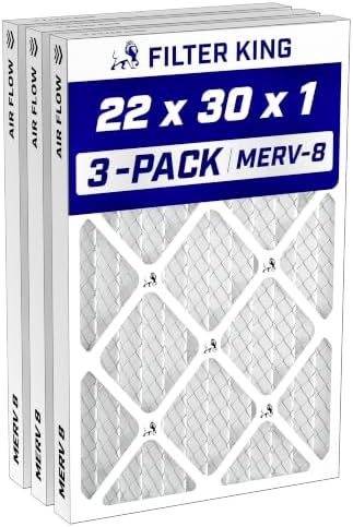 Filter King 22x30x1 Air Filter MERV 8, AC Furnace Filters (3-Pack) by FilterKing