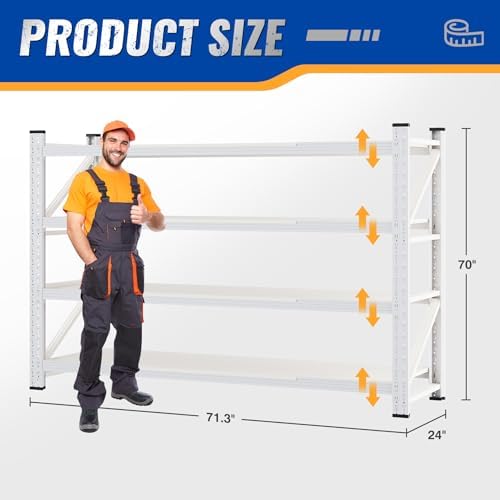 BYNSOE 71" W Storage Shelves 5000lbs Garage Metal Shelving Heavy Duty Garage Shelves Adjustable Storage Shelves for Industrial, Factory (White, 71" W x 24" D x 69" H) - Image 2