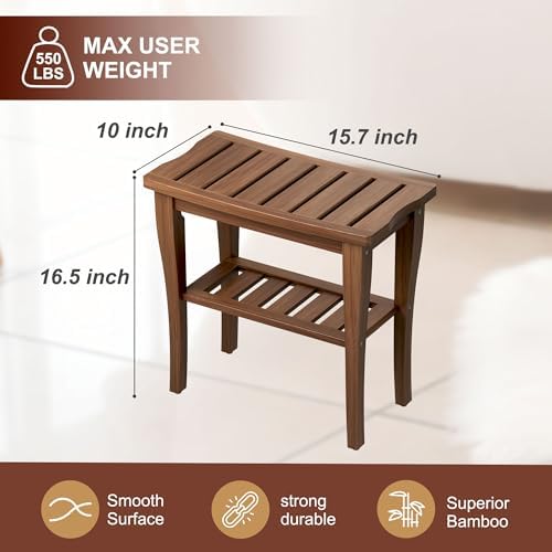 Bamboo Shower Bench Stool with Storage Shelf, Waterproof Shower Chair Spa Bath Seat, Shower Stool for Inside, Bathroom Bench Seat for Adults Elderly Seniors for Indoor or Outdoor Use(Walnut) - Image 6