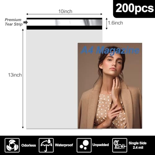 JinRuiKJ Poly Mailers 10x13 Inch, 200 Pcs Shipping Bags, White - Image 2