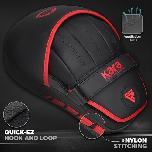 RDX Boxing Pads Curved Focus Mitts, Maya Hide Leather Kara Hook and jab Training Pads, Adjustable Strap Ventilated, MMA Muay Thai Kickboxing Coaching Martial Arts Punching Hand Target Strike Shield - Image 5