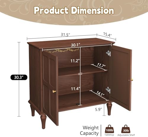 ARTPOWER Brown Sideboard Buffet Cabinet with Storage, Mid-Century Modern Storage Cabinet with 2 Doors and Adjustable Shelves, Accent Style Sideboard for Entryway, Dining Room, Living Room - Image 2