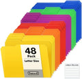 Dunwell Plastic Colored File Folders (48 Pack), 1/3 Tab Filing Folders for 8.5x11 Letter Size Documents, Assorted Colors, Acid-Free Poly, Includes Labels by Dunwell