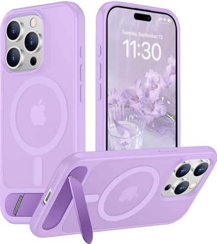 Temdan Magnetic Compatible with iPhone 15 Pro Max Case, [Built-in Invisible Kickstand][Compatible with MagSafe][Military Grade Shockproof] Slim Translucent Matte Phone Case for iPhone 15 Pro Max 6.7" by Temdan