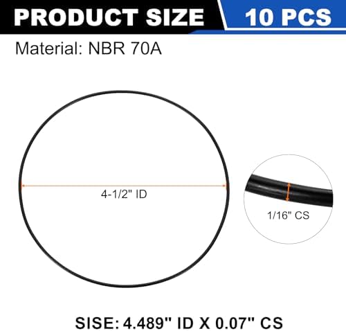 uxcell 10Pcs AS-047 NBR 70A O-Rings 4-1/2"ID x 1/16"CS/4.489"ID x 0.07"CS - Image 2