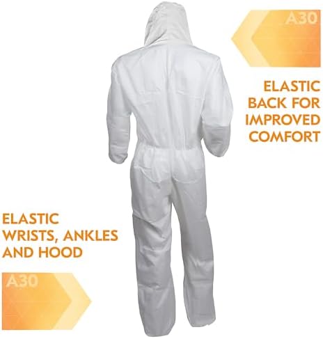 KleenGuard™ A30 Breathable Splash & Particle Protection Coveralls (46117), Zipper Front, Elastic Back, Wrists, Ankles & Hood, White, Reflex Design, 4XL (Qty 21) - Image 4