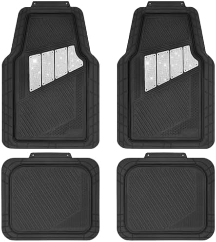 CAR PASS Heavy Duty Rubber Floor Mats 4-Piece Bling Car Mats Full Set - Universal Waterproof Floor Mats for SUV Truck, Durable All Weather Car Mats, Automotive Mats for Women Glitter Silver by CARPASS
