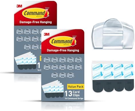 Command Round Cord Clips, Damage Free Hanging Cable, for Hanging Electrical Cables, 26 Clear Cord Clips and 32 Strips by Command