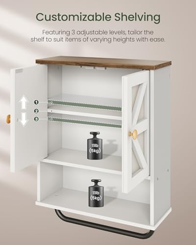 CHOEZON Bathroom Wall Cabinet, Medicine Cabinet with Open Partition and Towel Bar, Rustic Storage Cabinet with Open and Hidden Storage Space, for Bathroom, Living Room, Kitchen, White and Walnut - Image 6