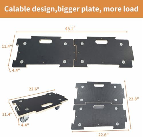 Hard Wood Mover Spliceable Dolly 550Lbs Capacity (2 Packs) 4 Wheels Heavy Duty Furniture Moving Connectable Design Dollier Upgraded Transport Roller - Image 4