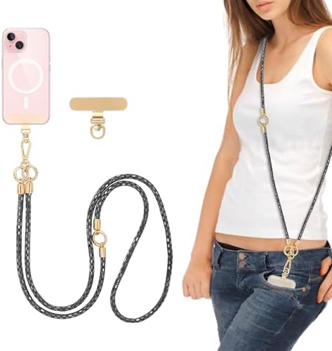 Crystal Phone Strap Crossbody Rhinestone Anti Theft Layered Strap Crossbody Cell Phone Neck for Women (Black) by FUAHXYESFashionPhoneLayeredJewelry