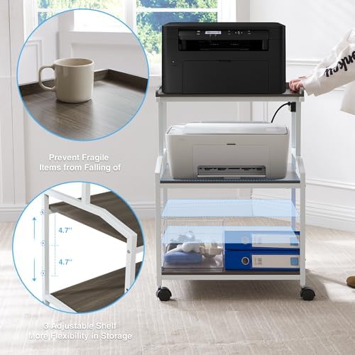 Lauren&Harold 34'' Printer Stand with Power Outlets & USB Ports Grey/White - Image 4