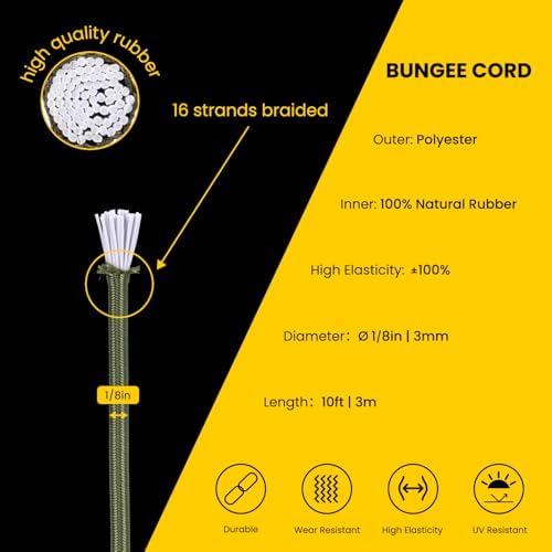 Brotree Bungee Cords 1/8" x 10ft Elastic Shock Cord 100% Stretch Cord - Image 3