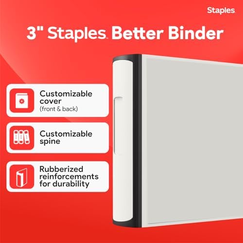 Staples Heavy-Duty 3-Inch D-Ring Binder, White, Holds 600 Sheets - Image 2