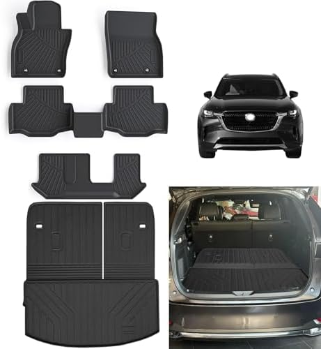 Floor Mats & Cargo Liners & Backrest Mat for 2024 2025 2026 Mazda CX90(Only 8 Seats-2 Row Bench Seat), Not Fit for Phev Premium Sport Trim with 2nd Row Bench Version, TPE All Weather Car Mats by ASINRI