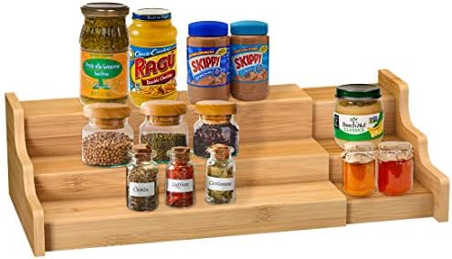 Spice Rack Kitchen Cabinet Organizer- 3 Tier Bamboo Expandable Display Shelf Yellow by ZriBamboo